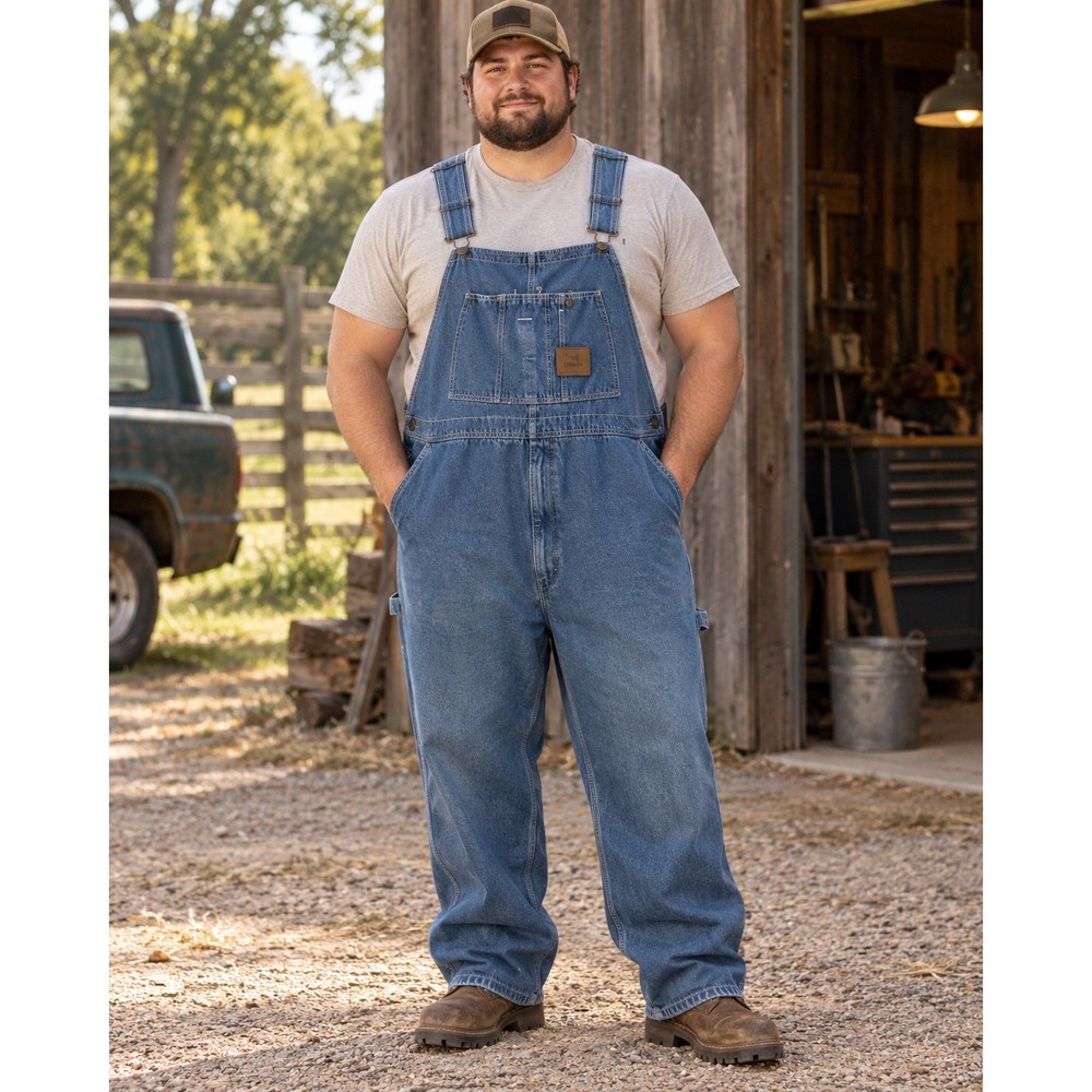 Work n' Sport Men's 46x30 Denim Bib Overalls Blue Cotton Workwear Carpenter